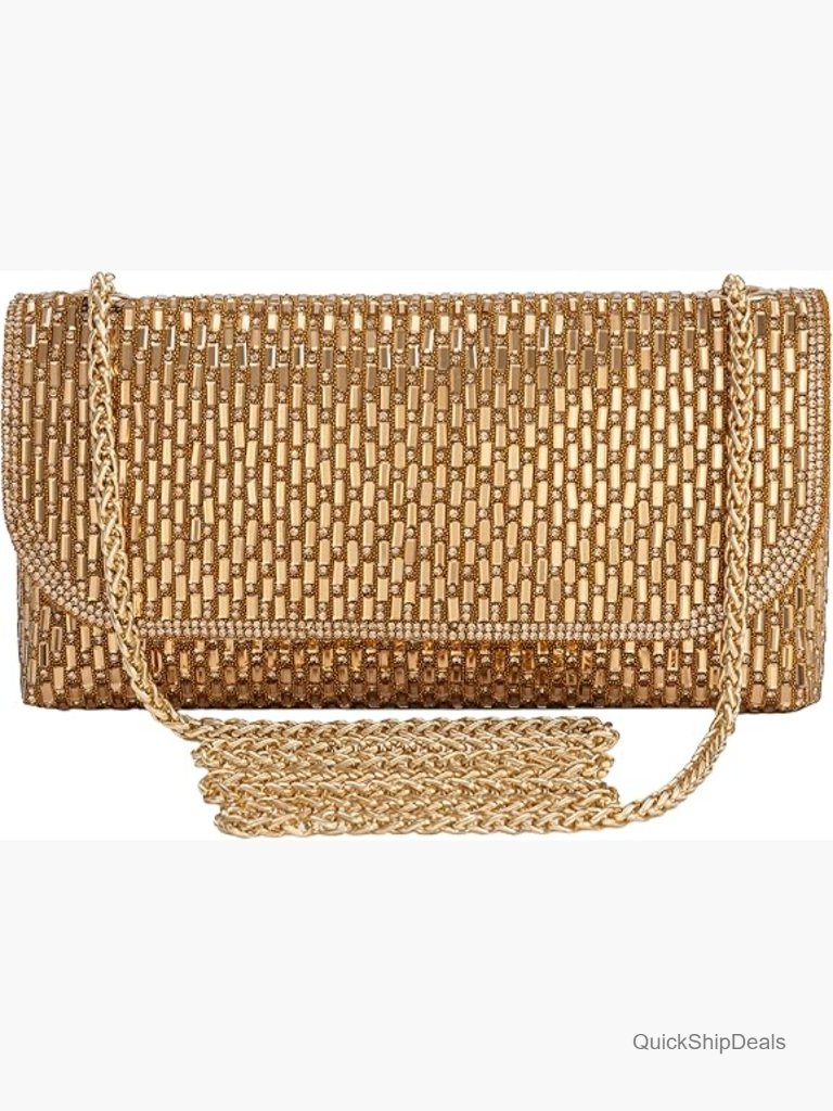Glitter Rhinestone Evening Bag Clutch With Chain Faux Leather